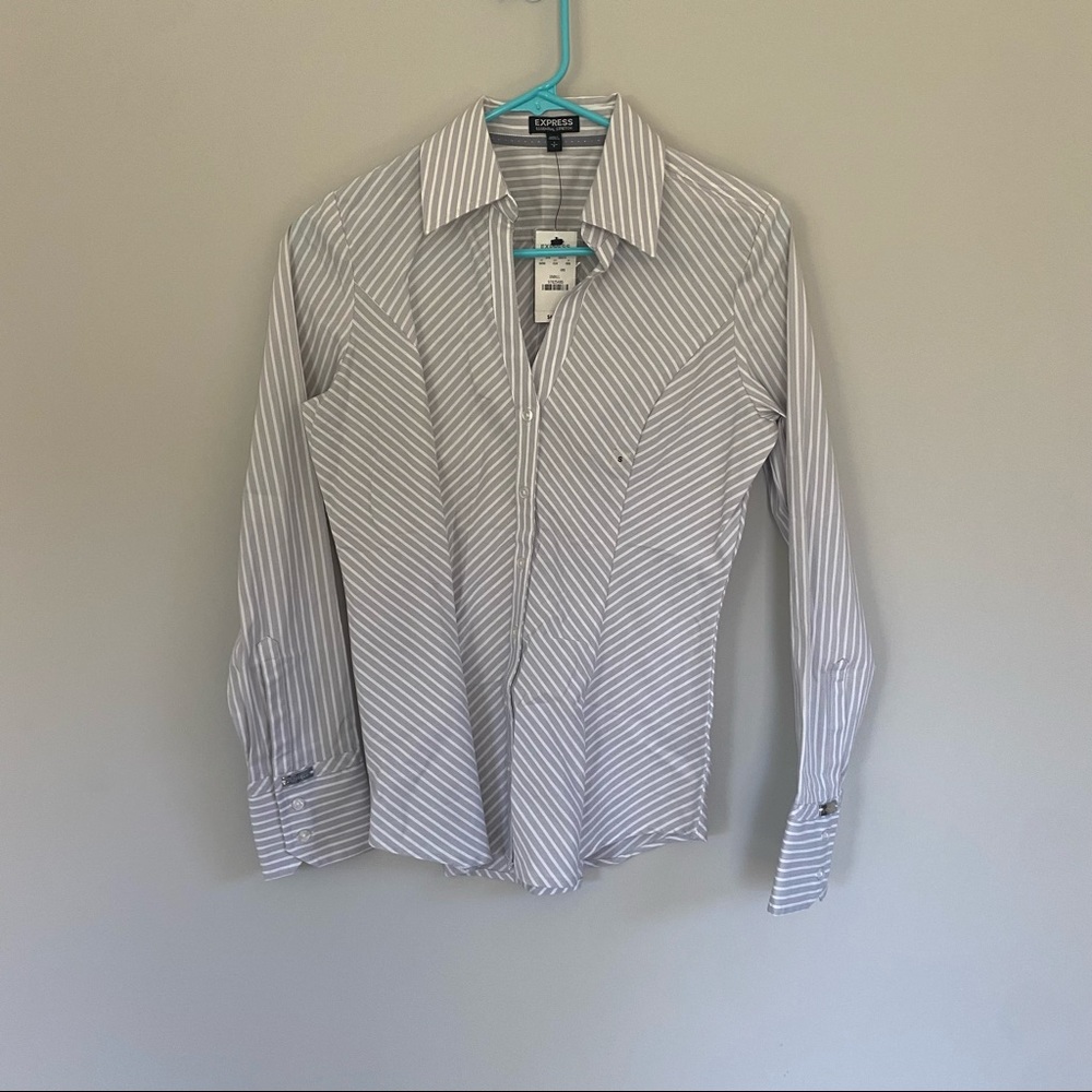 NWT Express Essential Stretch Long Sleeve Striped Button Down Dress Shirt Size S
